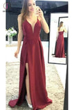 Sexy Sleeveless Split Prom Dress, Deep V Neck Ruched Long Evening Dresses KPP0849