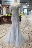 Gorgeous Mermaid Tulle Prom Dress with Sequins, Sparkly Sleeveless Evening Dresses KPP0858