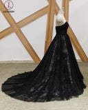 Black Lace Strapless Long Sweet 16 Prom Dress, Long Tulle Graduation Dress KPP0736