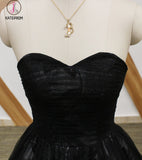 Black Lace Strapless Long Sweet 16 Prom Dress, Long Tulle Graduation Dress KPP0736