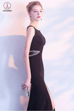 Black Mermaid Long Evening Dress with Side Slit, Floor Length Prom Dress with Beads KPP0697