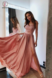 Charming Long Prom Dresses Lace Spaghetti Straps Prom Dress with Side Slit KPP0781