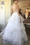 Charming Ivory U Neck Appliques Tulle Wedding Dress,Sleeveless Layers Bridal Dress KPW0191