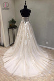 A-line Spaghetti Strap Simple Wedding Dresses with Appliques, Boho Beach Wedding Dress KPW0342