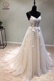 A-line Spaghetti Strap Simple Wedding Dresses with Appliques, Boho Beach Wedding Dress KPW0342