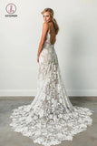 Spaghetti Straps Backless Lace Wedding Dresses, Lace Boho Wedding Dress KPW0437